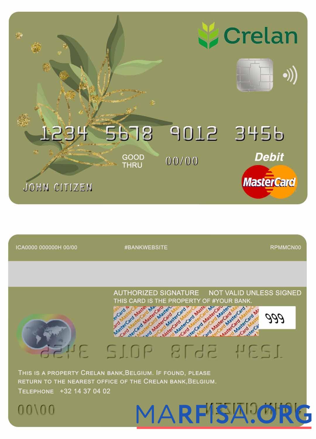 Realistic Belgium Crelan bank mastercard debit card download for verification